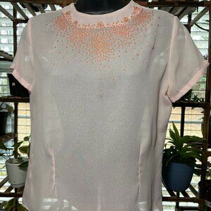 Vintage Y2K Voila Light Pink Sheer Beaded Short Sleeve Blouse Womens Size 8